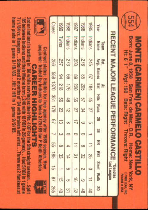 1990 Donruss Baseball "Main Set" Cards #481 to #716 - Picture 139 of 493