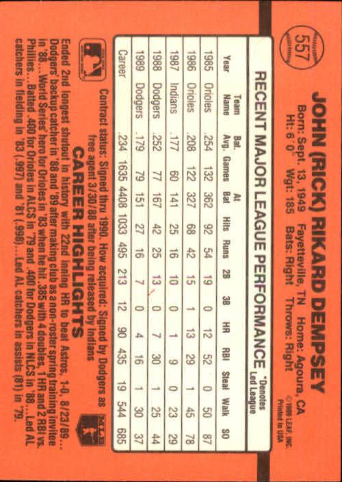 1990 Donruss Baseball "Main Set" Cards #481 to #716 - Picture 145 of 493