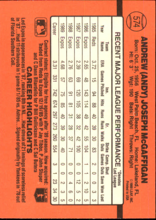 1990 Donruss Baseball "Main Set" Cards #481 to #716 - Picture 177 of 493