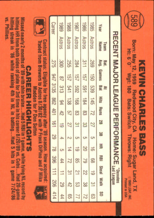 1990 Donruss Baseball "Main Set" Cards #481 to #716 - Picture 203 of 493