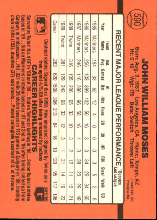 1990 Donruss Baseball "Main Set" Cards #481 to #716 - Picture 205 of 493