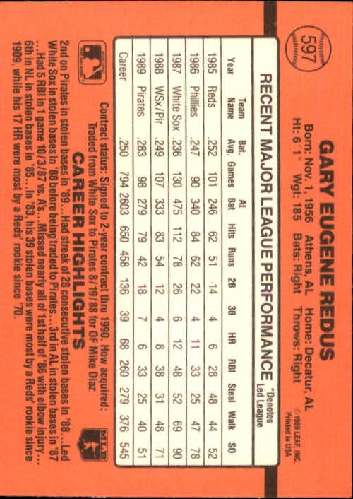 1990 Donruss Baseball "Main Set" Cards #481 to #716 - Picture 217 of 493