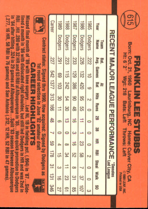 1990 Donruss Baseball "Main Set" Cards #481 to #716 - Picture 251 of 493