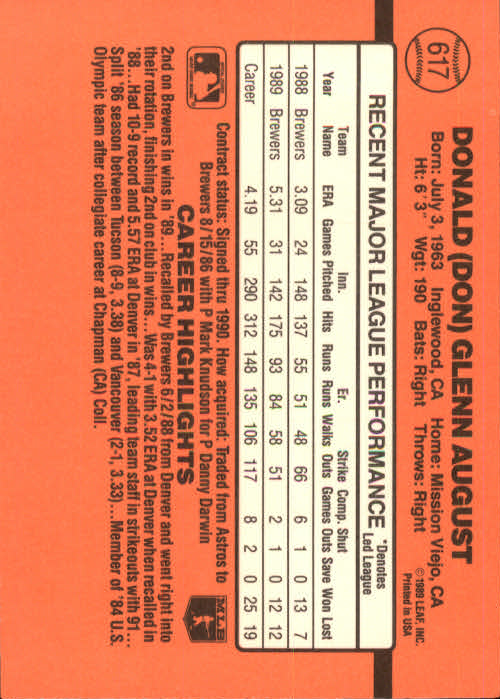 1990 Donruss Baseball "Main Set" Cards #481 to #716 - Picture 255 of 493