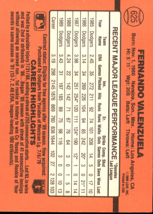 1990 Donruss Baseball "Main Set" Cards #481 to #716 - Picture 271 of 493