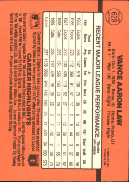 1990 Donruss Baseball "Main Set" Cards #481 to #716 - Picture 277 of 493