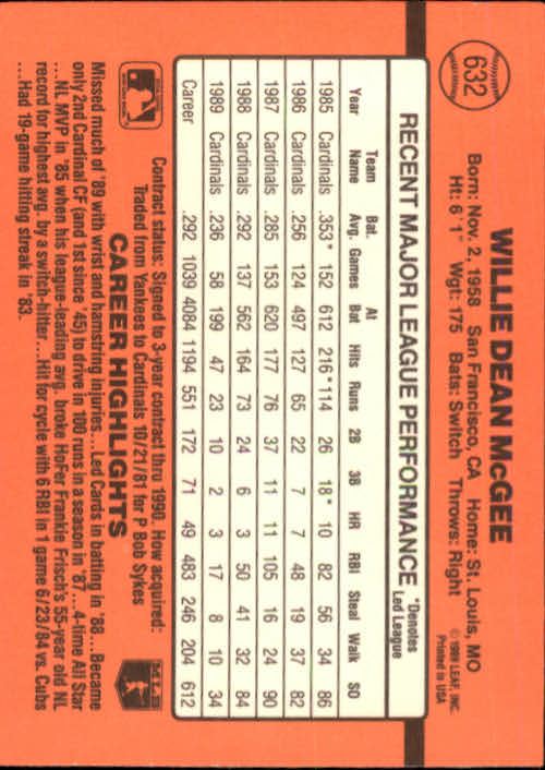 1990 Donruss Baseball "Main Set" Cards #481 to #716 - Picture 283 of 493