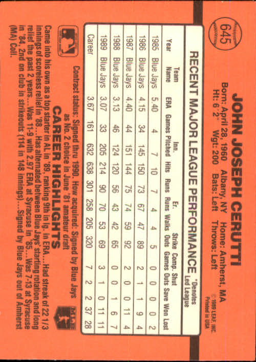 1990 Donruss Baseball "Main Set" Cards #481 to #716 - Picture 311 of 493