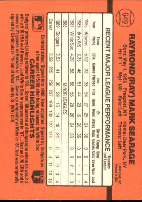 1990 Donruss Baseball "Main Set" Cards #481 to #716 - Picture 319 of 493