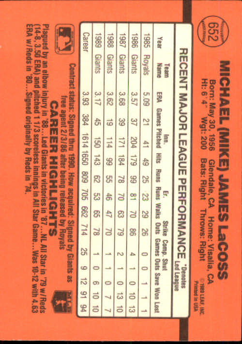 1990 Donruss Baseball "Main Set" Cards #481 to #716 - Picture 327 of 493