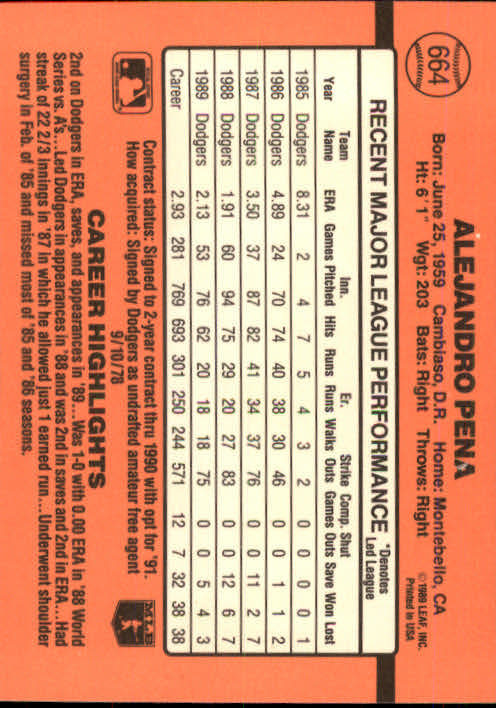 1990 Donruss Baseball "Main Set" Cards #481 to #716 - Picture 359 of 493