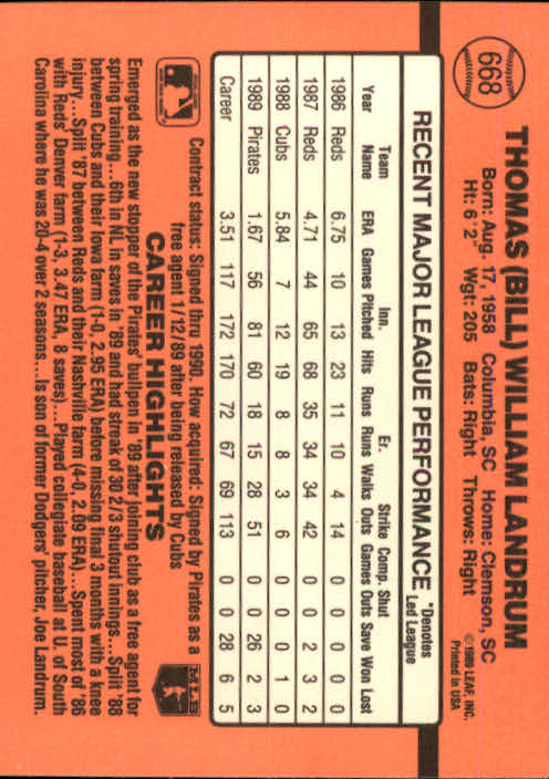 1990 Donruss Baseball "Main Set" Cards #481 to #716 - Picture 371 of 493