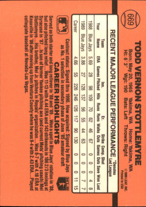 1990 Donruss Baseball "Main Set" Cards #481 to #716 - Picture 373 of 493