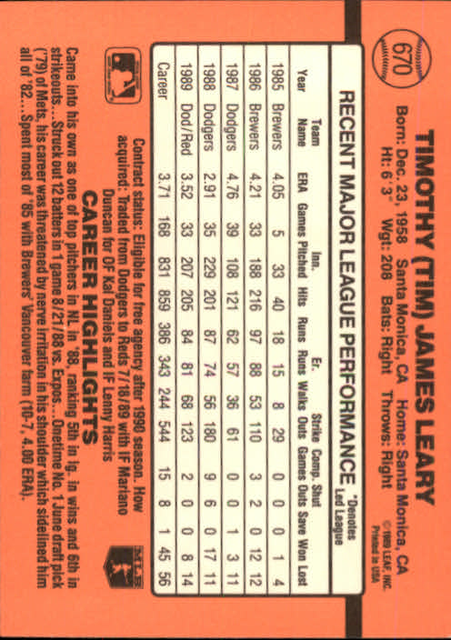 1990 Donruss Baseball "Main Set" Cards #481 to #716 - Picture 375 of 493