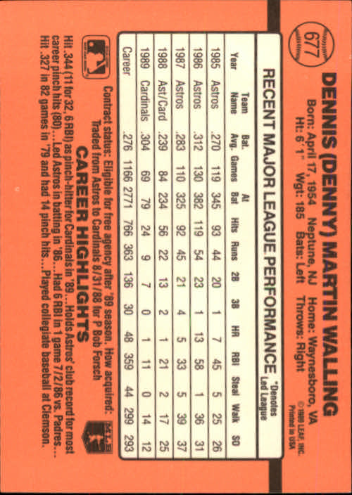 1990 Donruss Baseball "Main Set" Cards #481 to #716 - Picture 393 of 493