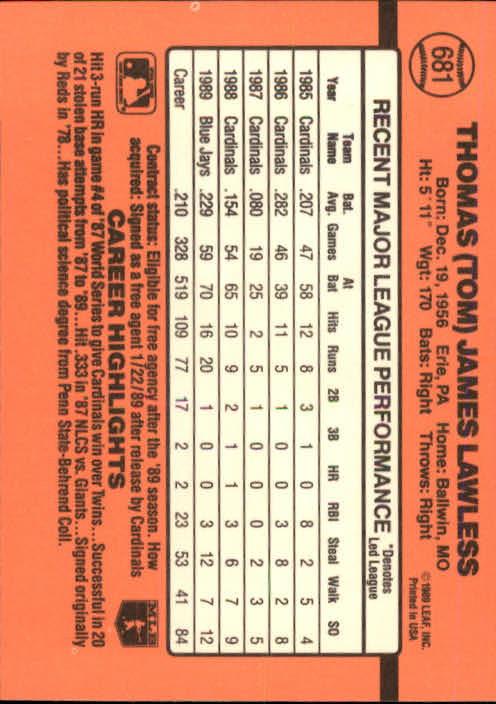 1990 Donruss Baseball "Main Set" Cards #481 to #716 - Picture 401 of 493