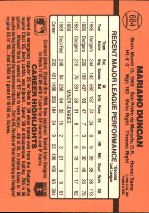 1990 Donruss Baseball "Main Set" Cards #481 to #716 - Picture 409 of 493