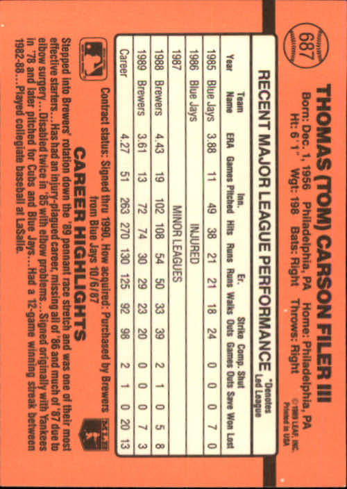 1990 Donruss Baseball "Main Set" Cards #481 to #716 - Picture 415 of 493