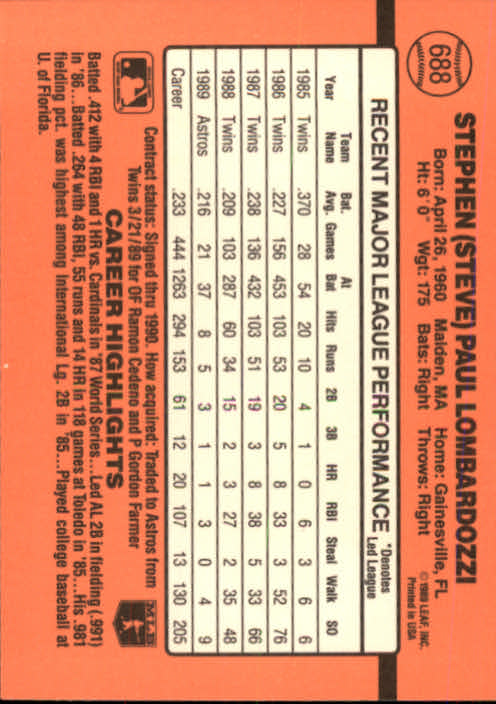 1990 Donruss Baseball "Main Set" Cards #481 to #716 - Picture 417 of 493