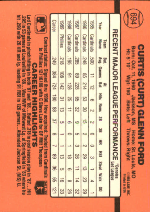 1990 Donruss Baseball "Main Set" Cards #481 to #716 - Picture 431 of 493