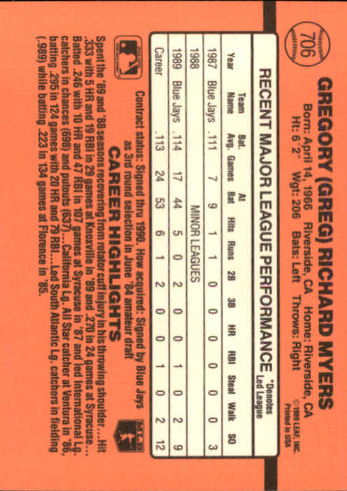 1990 Donruss Baseball "Main Set" Cards #481 to #716 - Picture 465 of 493