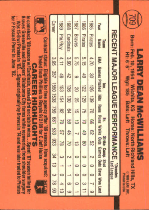 1990 Donruss Baseball "Main Set" Cards #481 to #716 - Picture 475 of 493