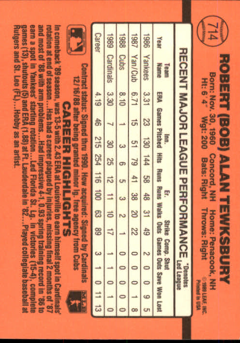 1990 Donruss Baseball "Main Set" Cards #481 to #716 - Picture 487 of 493