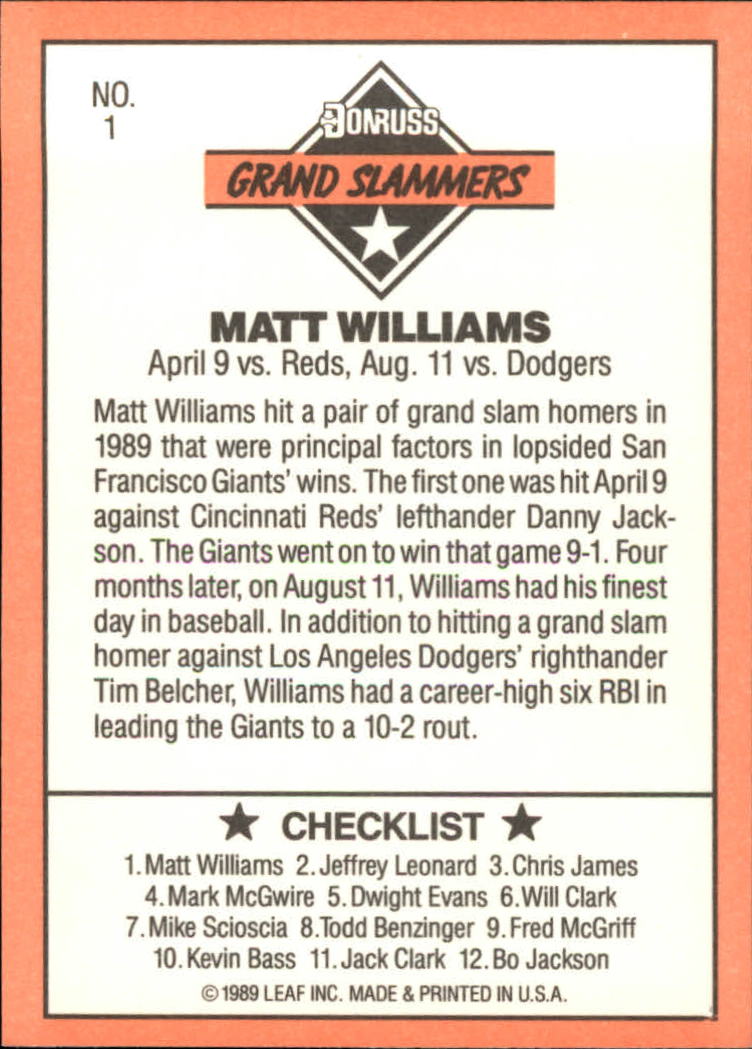 1990 Donruss Baseball "Grand Slammers" Insert Cards - Picture 3 of 11