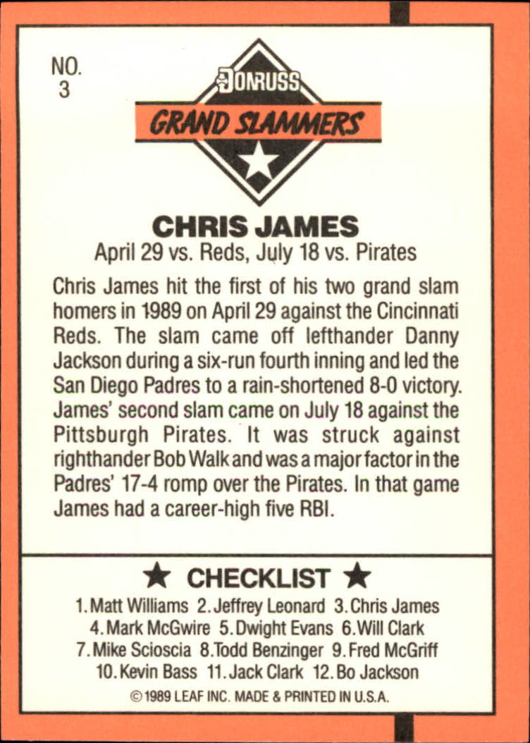 1990 Donruss Baseball "Grand Slammers" Insert Cards - Picture 7 of 11