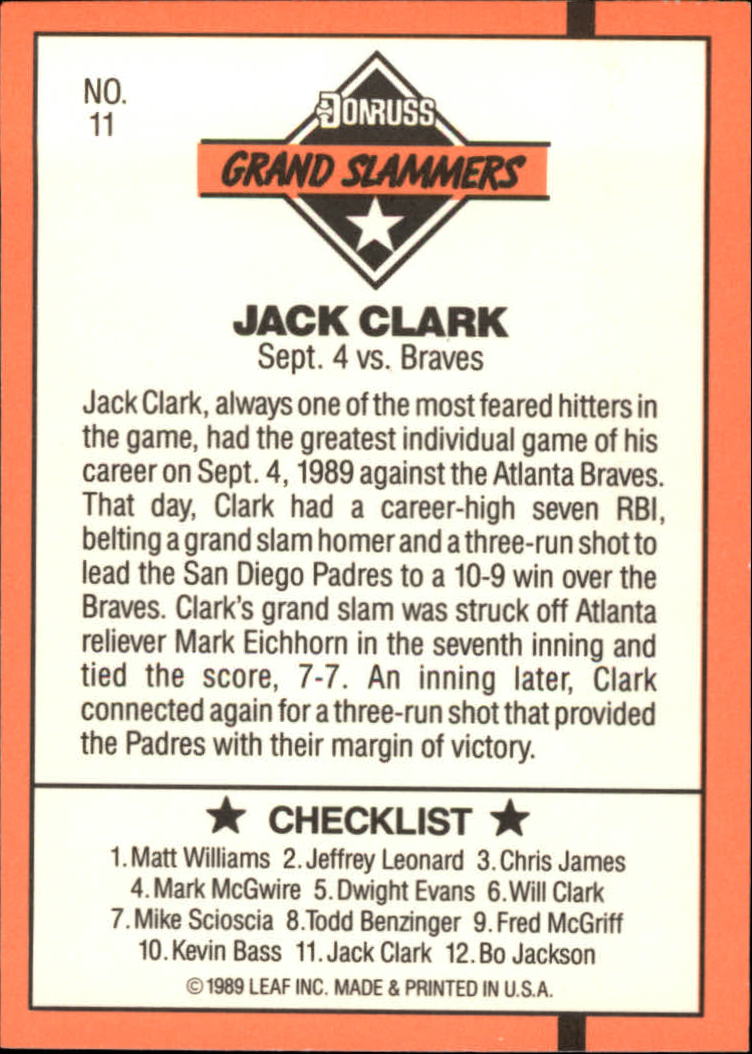 1990 Donruss Baseball "Grand Slammers" Insert Cards - Picture 11 of 11