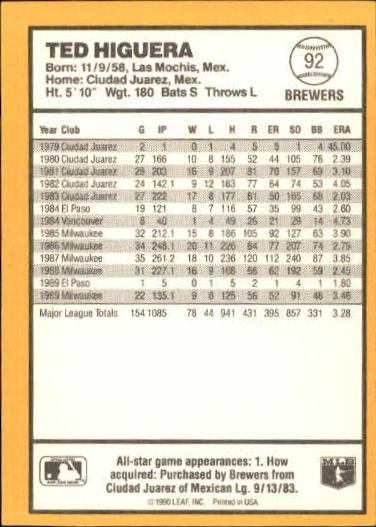 thumbnail 71  - 1990 Donruss Best AL Baseball Card Pick