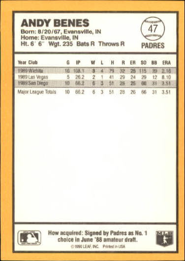 thumbnail 47  - 1990 Donruss Best NL Baseball #1-144 - Your Choice GOTBASEBALLCARDS