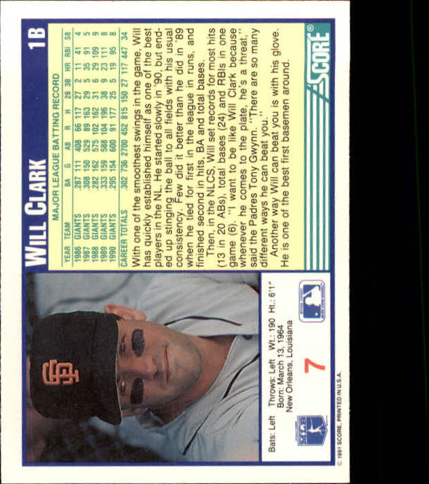 1991 Score Baseball Card Pick 1-249