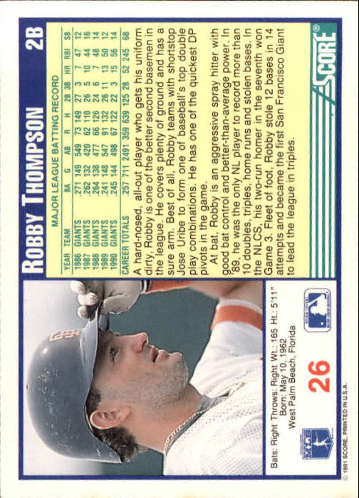 1991 Score Baseball Card Pick 1-249