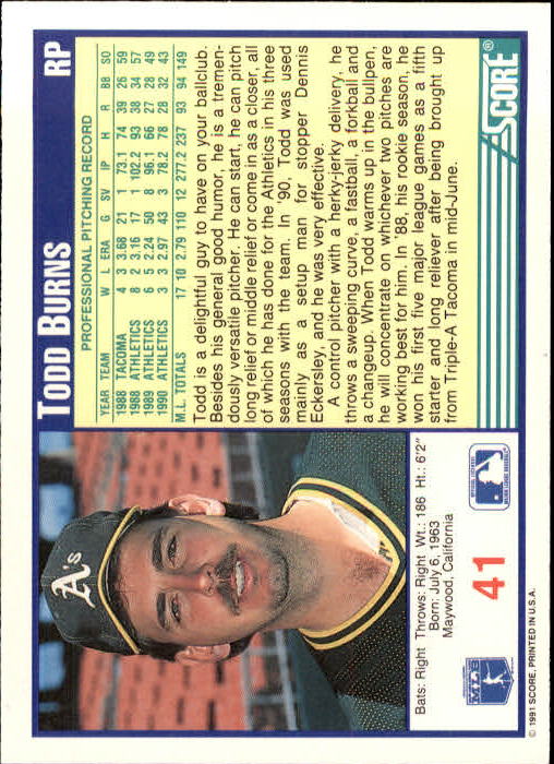 1991 Score Baseball Card Pick 1-249