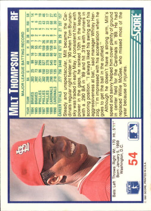 1991 Score Baseball Card Pick 1-249