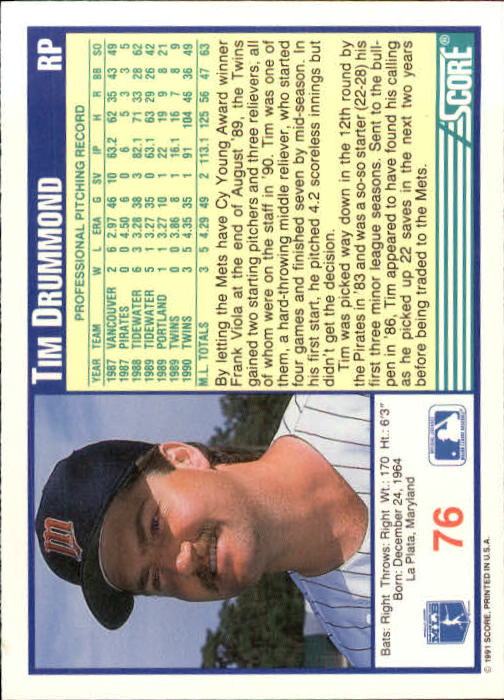 1991 Score Baseball Card Pick 1-249