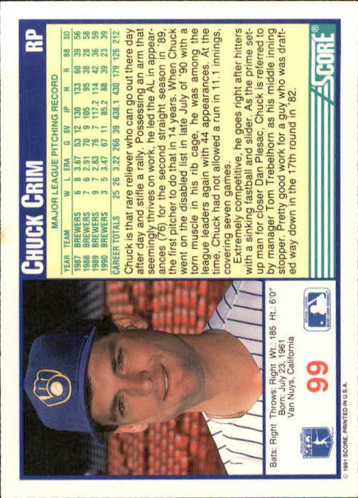 1991 Score Baseball Card Pick 1-249