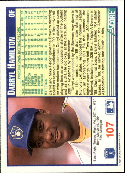 1991 Score Baseball Card Pick 1-249 - Picture 213 of 497