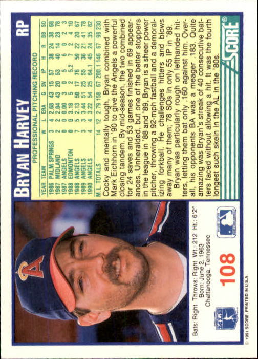 1991 Score Baseball Card Pick 1-249 - Picture 215 of 497