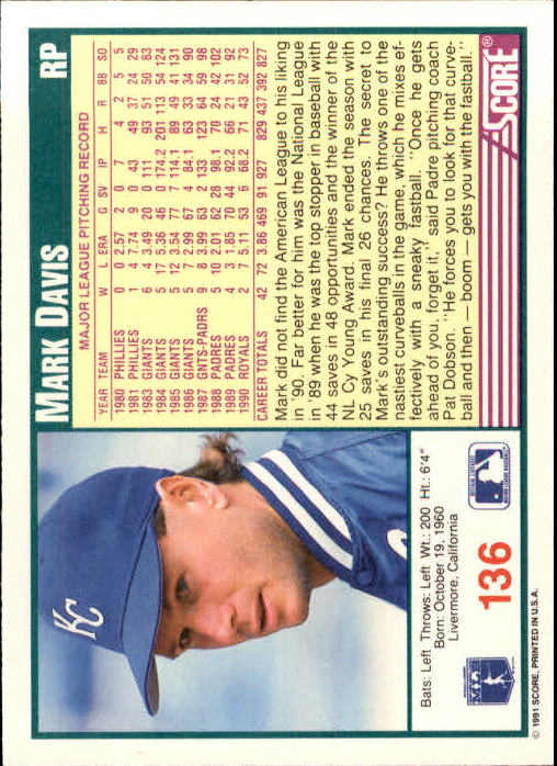 1991 Score Baseball Card Pick 1-249 - Picture 271 of 497