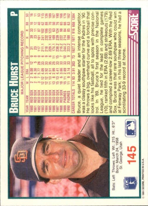 1991 Score Baseball Card Pick 1-249 - Picture 289 of 497