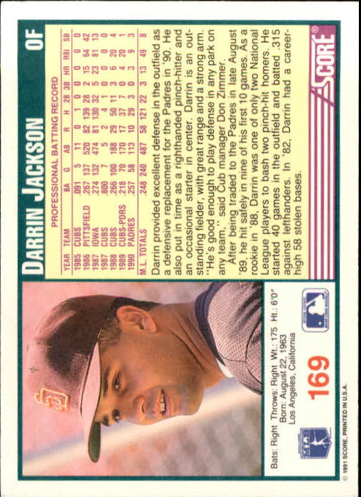 1991 Score Baseball Card Pick 1-249 - Picture 335 of 497