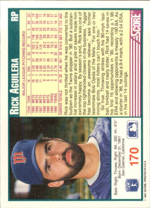 1991 Score Baseball Card Pick 1-249 - Picture 337 of 497