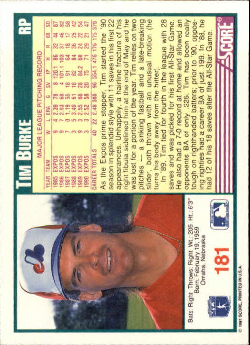 1991 Score Baseball Card Pick 1-249 - Picture 359 of 497