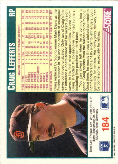 1991 Score Baseball Card Pick 1-249 - Picture 365 of 497