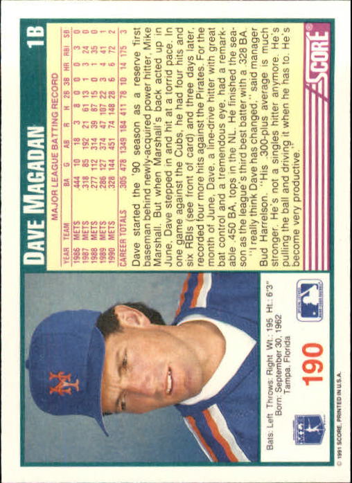 1991 Score Baseball Card Pick 1-249 - Picture 377 of 497