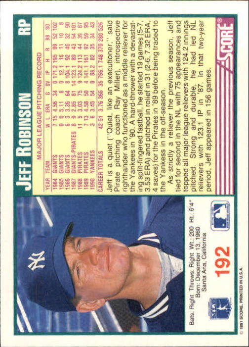 1991 Score Baseball Card Pick 1-249 - Picture 381 of 497