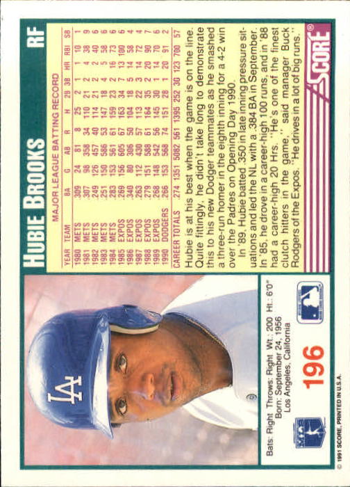 1991 Score Baseball Card Pick 1-249 - Picture 389 of 497