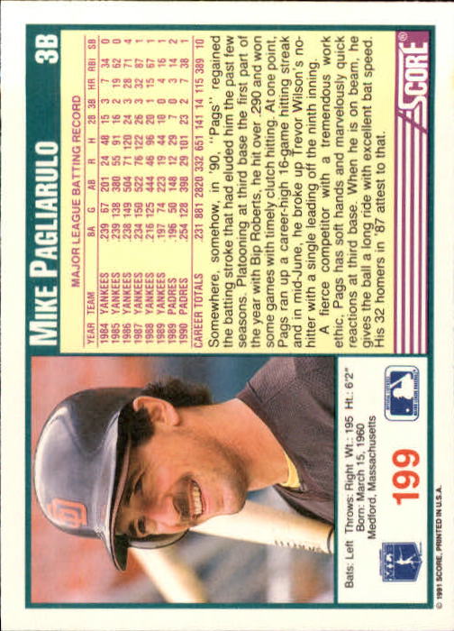 1991 Score Baseball Card Pick 1-249 - Picture 395 of 497